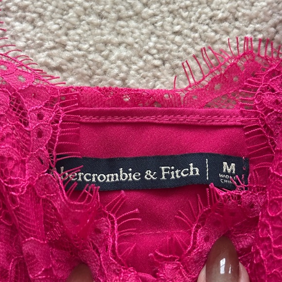 SOLD Abercrombie & Fitch Hot Pink Lace Trim Satin Cami Tank - Picture 6 of 9